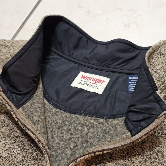 Wrangler Authentic Quarter Zip Sweater Tan Fleece Mens 2XL Long Sleeve Pullover - Picture 4 of 9